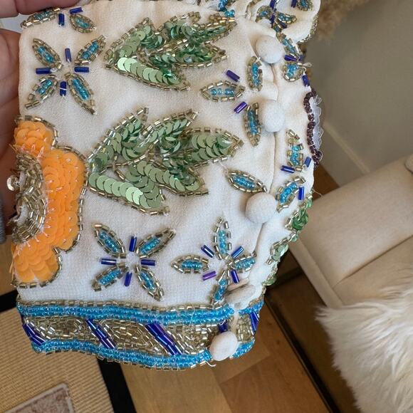 ASOS Fully Beaded Floral Wrap Belted Mini Dress NWT Size 8 - Picture 5 of 12